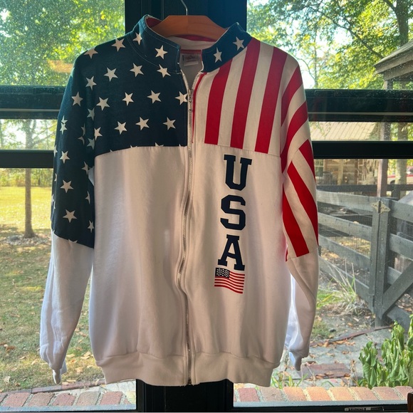 Vintage Jerzees USA American Flag Eagle Full Zip-Up Jacket Size XL USA Made - Picture 1 of 10